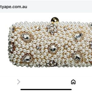 Pearl and Crystal Embellished Clutch NWT chain for shoulder and barrette